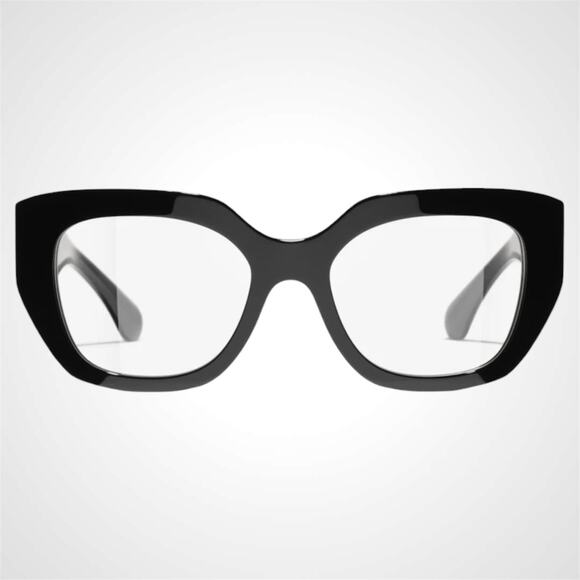 New CHANEL Eyeglasses Black Gold Cat Eye Clear Rotating Pearls 52mm - Picture 2 of 5